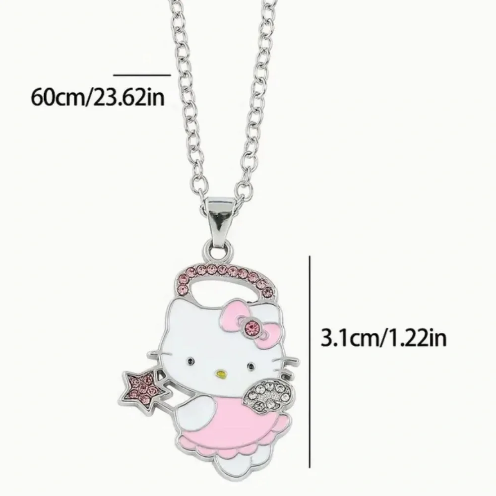 Sanrio Hello Kitty 2pcs Jewelry Set - Chic Pink Rhinestone Necklace & Bracelet,